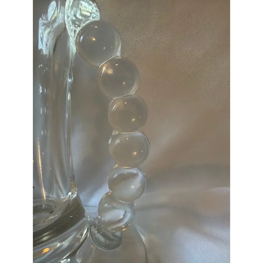 Vintage Imperial Glass Candlewick Fan Vase Beaded Rim Loop Handles Clear Glass